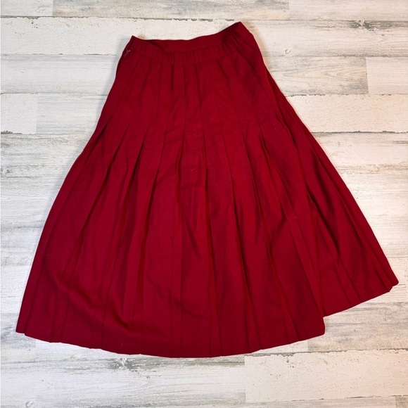 Orvis Vintage Red Wool Pleated Midi Skirt Petite 6 - Picture 5 of 6
